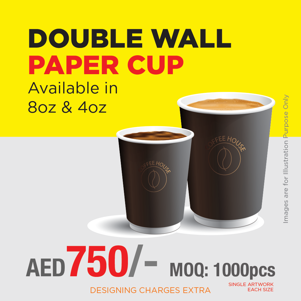 Custom Double Wall Paper Cups UAE | 4oz & 8oz Coffee Cups Printing